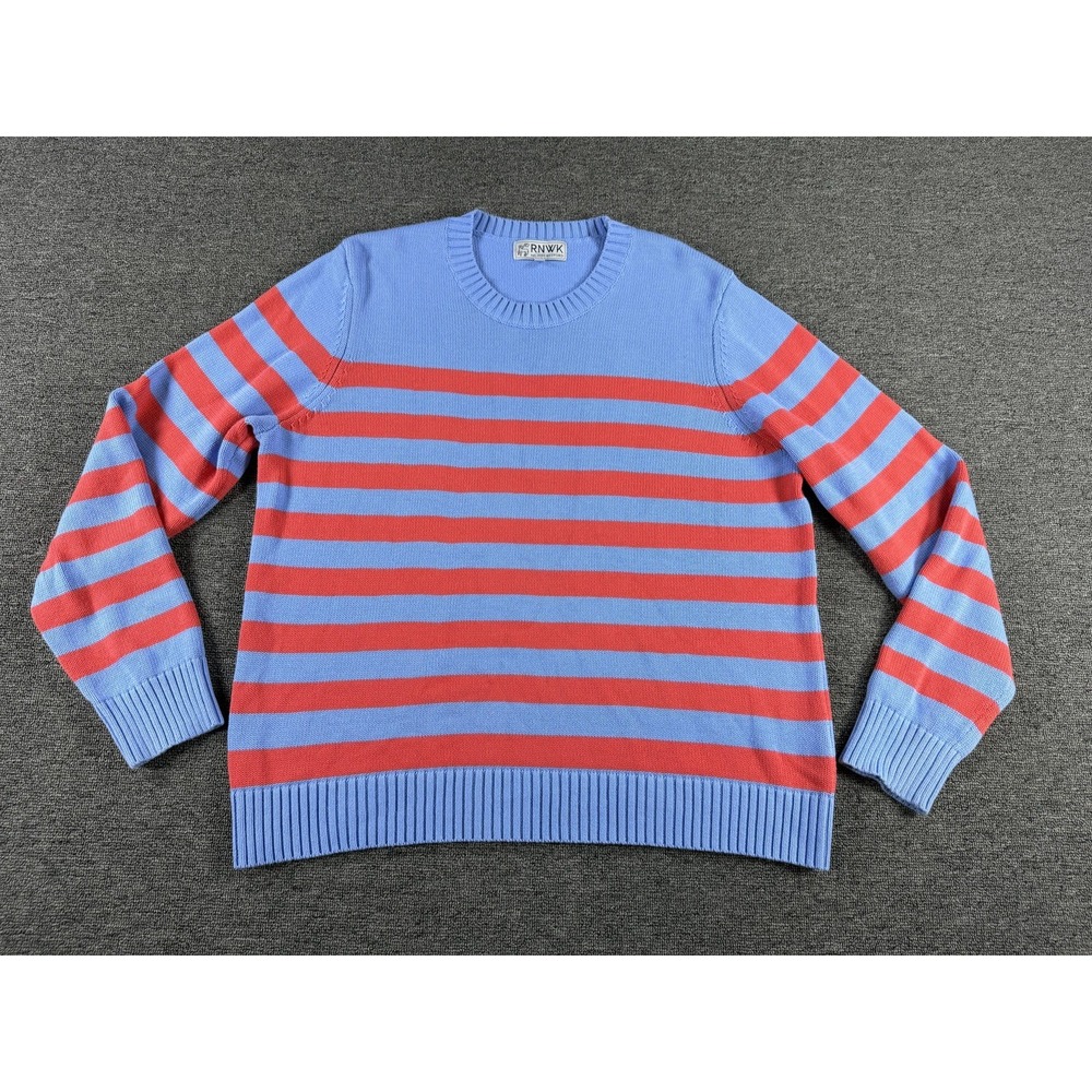RNWK Renwick Sweater Mens XL Blue Red Striped Cotton Golf Knit Pullover Crew